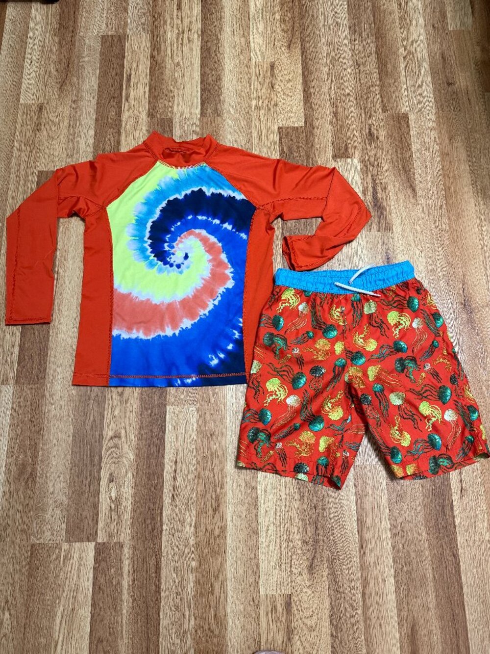 Lands' End Kids Sun Rash Guard & Swim Trunks Set L (10-12)